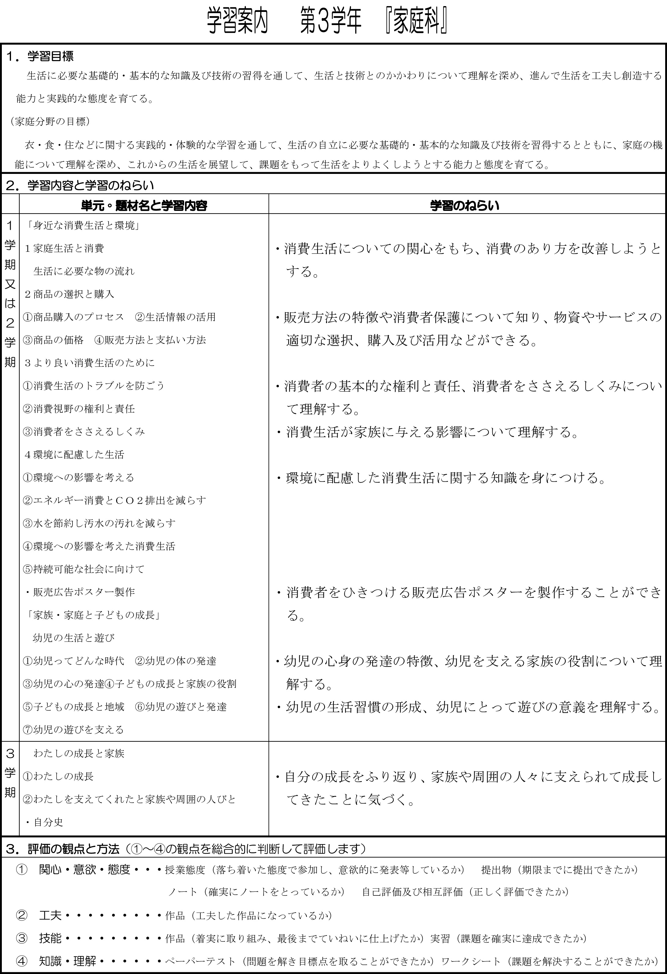 平成27年家庭シラバス3年